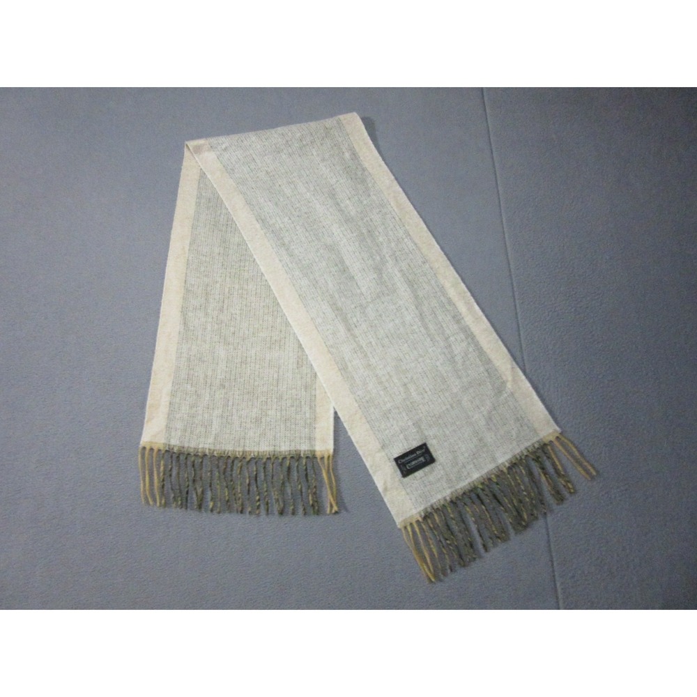 Vintage Christian Dior Scarf Womens Beige Cashmaire Acrylic Fringe Trim 11x49